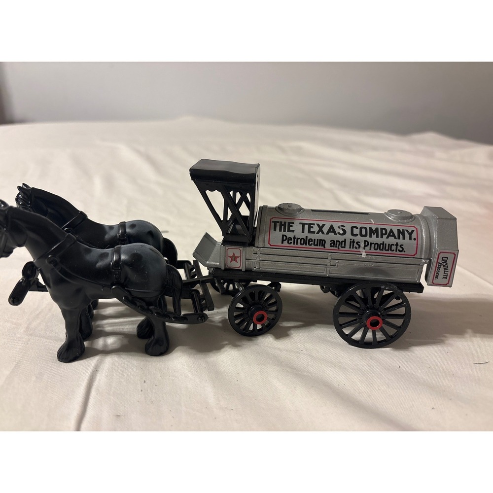 Texaco Horse Drawn Tanker Coin Bank Silver Black One Size Good Diecast Metal